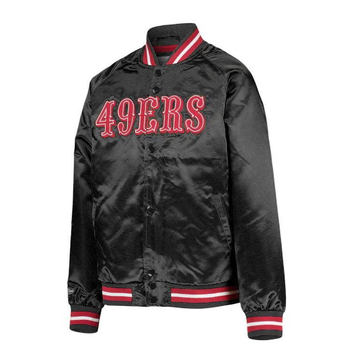 SF 49ers M&N Lightweight Satin Jacket Black Red - The Locker Room of Downey